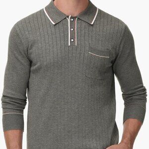 Paul Jones Men’s Gray Ribbed Knit Long Sleeve Polo Sweater - Size - XL
